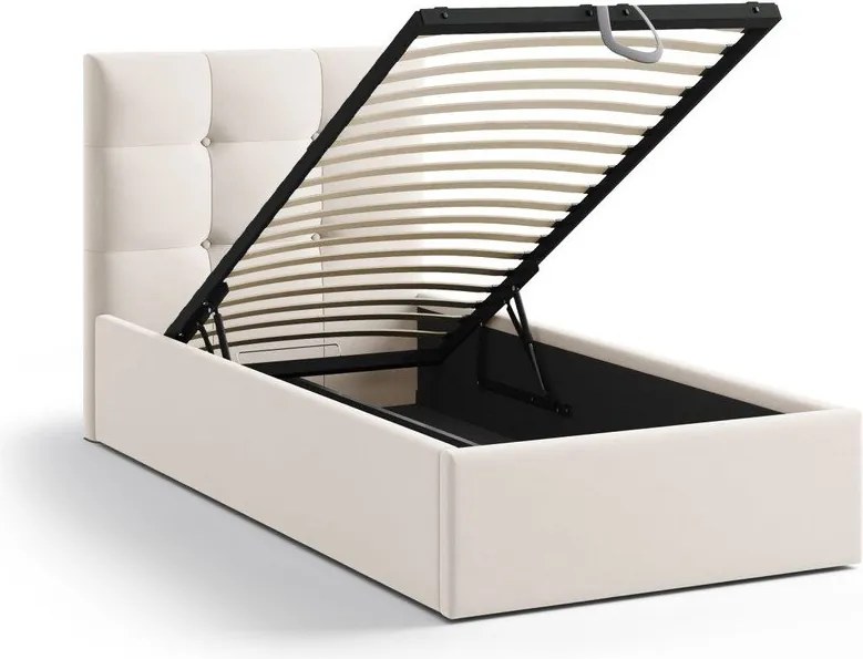 Кремаво единично легло 90x200 cm тапицирано с място за съхранение с включена подматрачна рамка Phaedra – Micadoni