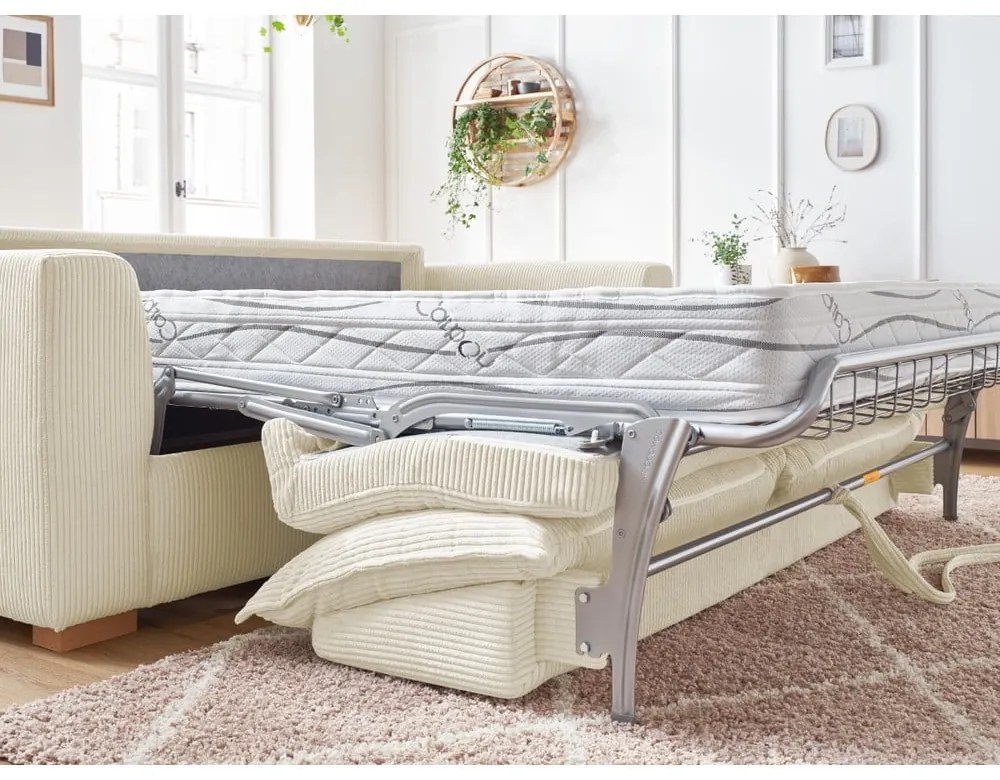 Кремав разтегателен диван от рипсено кадифе 225 cm Augustin – Bobochic Paris