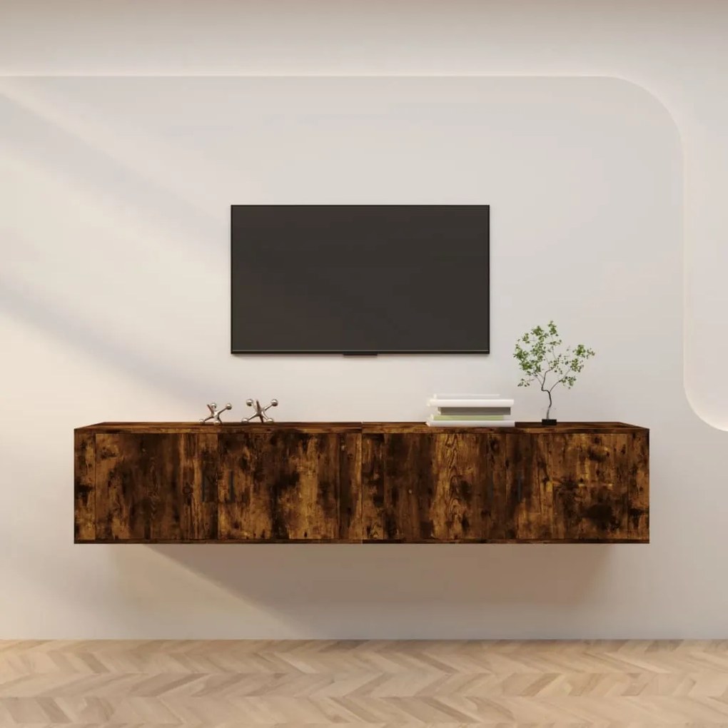 3188371 vidaXL ТВ шкафове със стенен монтаж, 2 бр, опушен дъб, 100x34,5x40 см