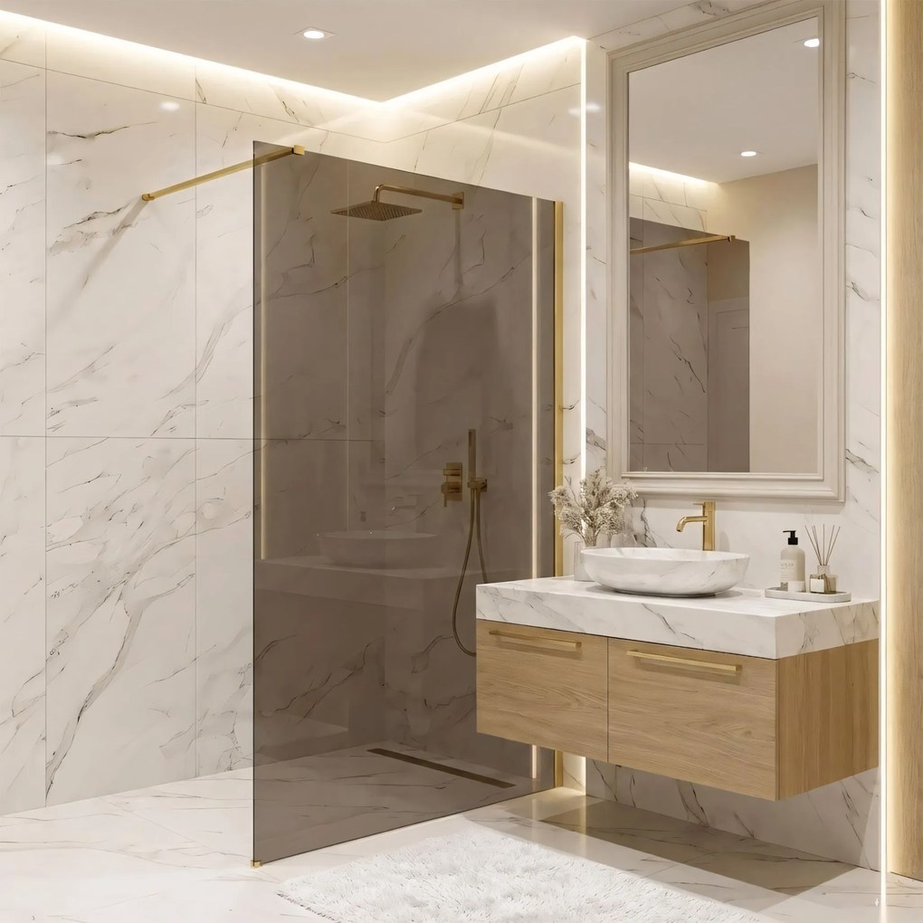 Параван за душ Rea Flexi Brown / Brush Gold 130