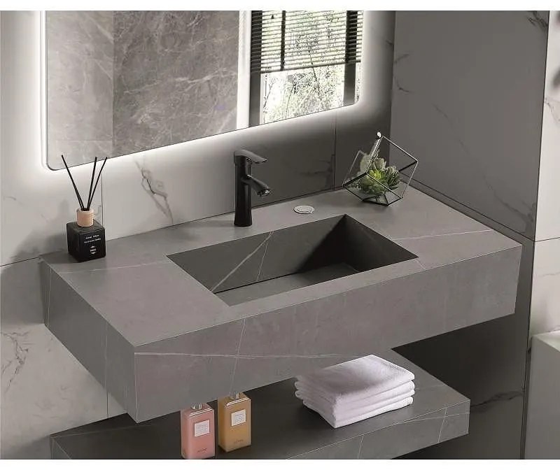 Мивка за баня PIETRA » ICL 12049/100G, стенен монтаж, кварц, сив, 100x50x18см