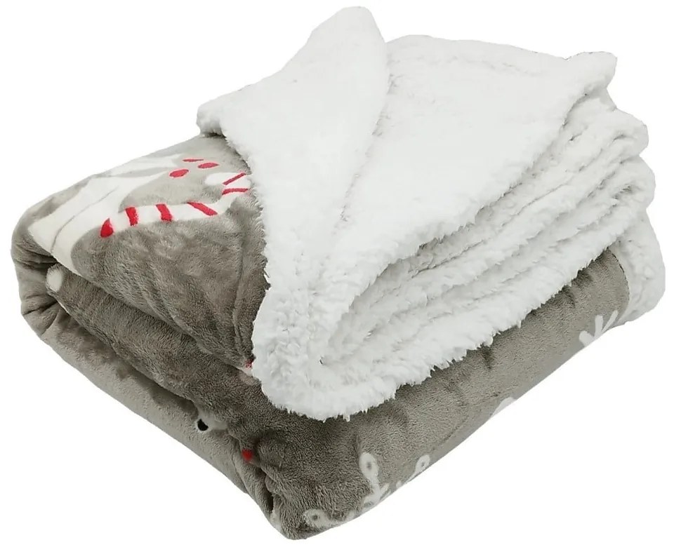 Сиво одеяло с коледен мотив от шерпа 150x200 cm Snowman – My House