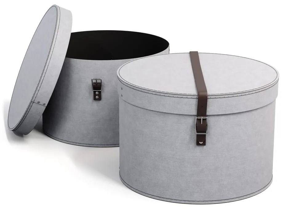 Светлосиви картонени кутии за съхранение в комплект 2 бр. с капаци ø 37,5x25,5 cm Rut Canvas Paper Laminate – Bigso