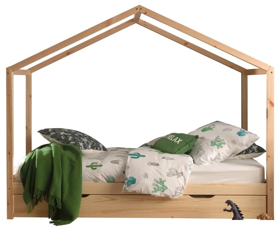 Детско разтегателно легло къща от масивен бор с място за съхранение естествено 90x200 cm DALLAS – Vipack