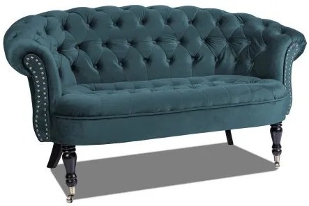 Двуместно канапе Chesterfield Deluxe в синьозелено, 152/82/82 см