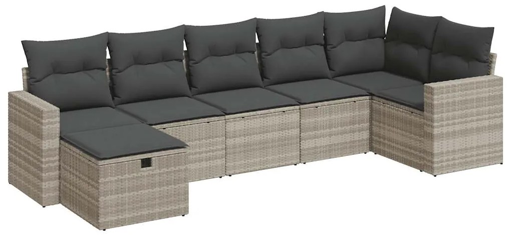 3325408 vidaXL Градински комплект с възглавници, 7 части, светлосив полиратан