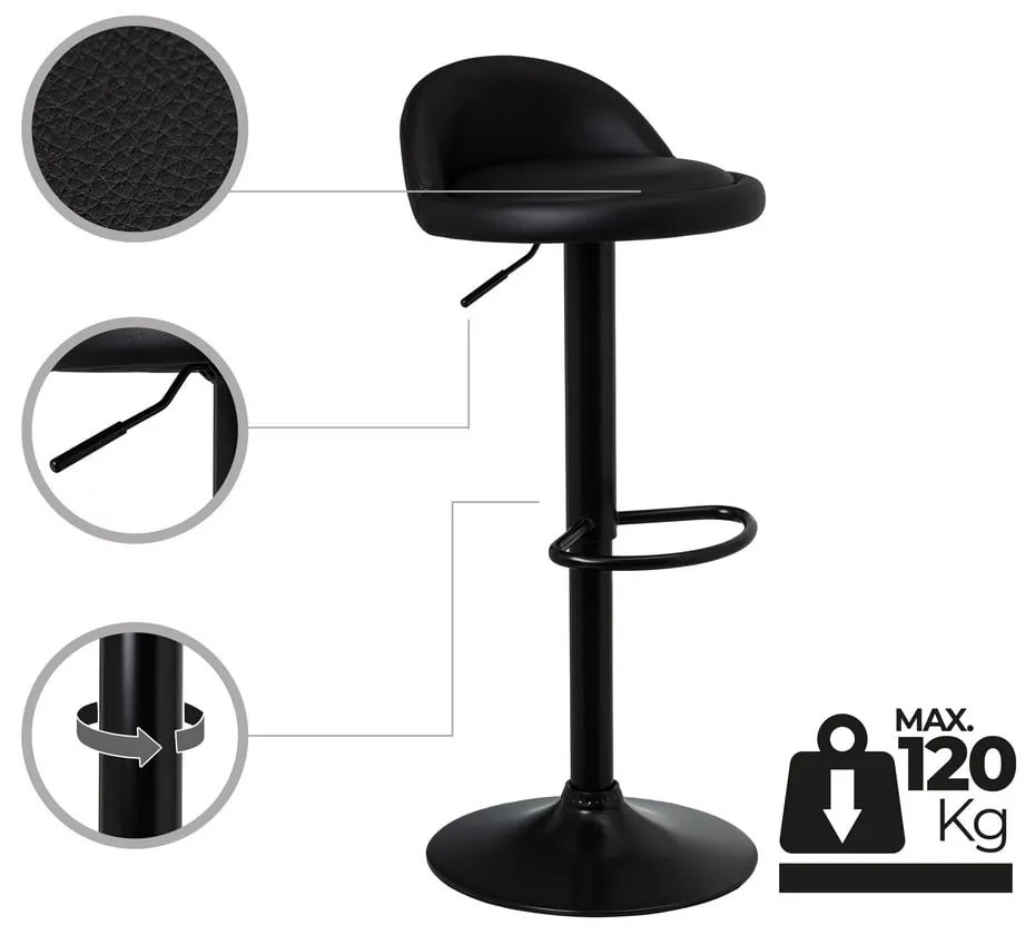Черни бар столове в комплект от 2 бр. с регулируема височина от имитация на кожа (височина на седалката 72 cm) – Casa Selección
