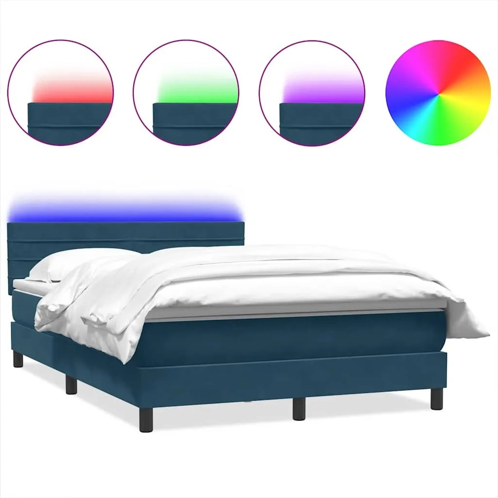 3316981 vidaXL Боксспринг легло с матрак и LED, тъмносиньо, 140x210 cm, кадифе
