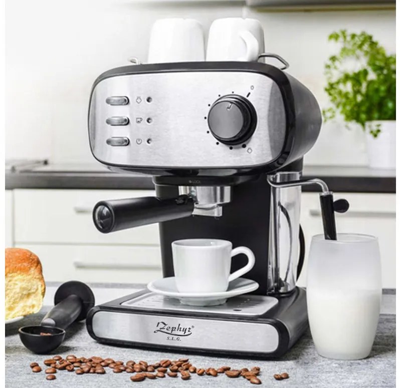 Еспресо машина ZEPHYR ZP 1171 J, 850W, 15 бара, 1.5 литра, Крема диск, Разпенване, Инокс/черен