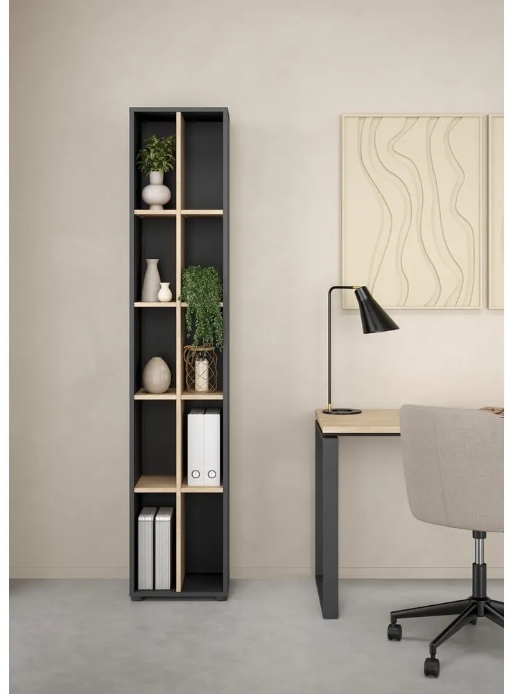 Етажерка за книги в дъбов декор в цвят антрацит-натурален 41x205 cm Sign - Tvilum