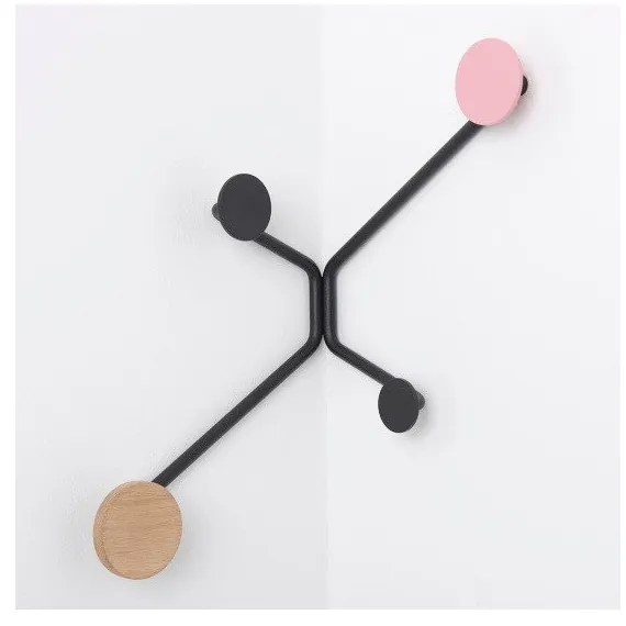 Черна ъглова закачалка за стена с розов детайл Hook - Gazzda