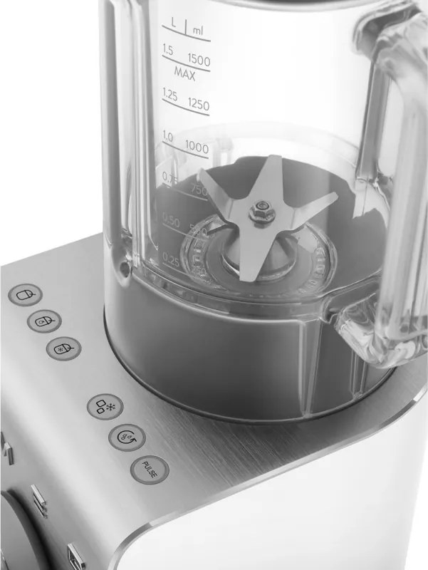 Блендер Smeg Collezione BLC02WHMEU, 1400W, 1.5 л, 22000 об/мин, 5 програми, 9 скорости, Трошене на лед, Неръждаема стомана, Бял/Инокс