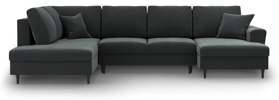 Тъмносив кадифен разтегателен ъглов диван с място за съхранение (ляв ъгъл/U форма) Kyoto – Cosmopolitan Design