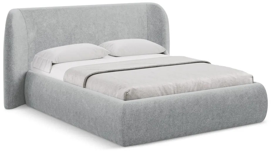 Светлосиво двойно тапицирано легло с място за съхранение и включена подматрачна рамка 160x200 cm Hauke – Makamii
