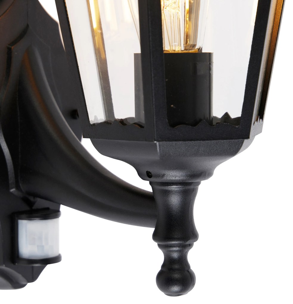 Външна стенна лампа черна с датчик за движение - Havana IP44