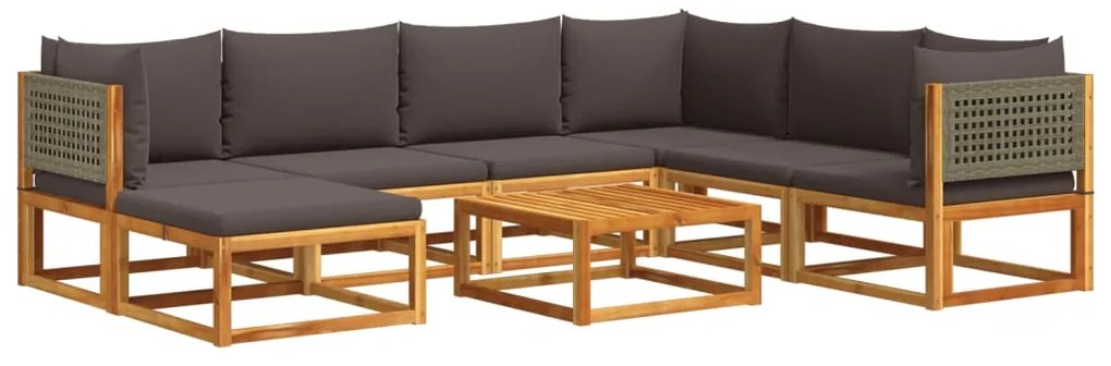 3278904 vidaXL Комплект градински дивани, 8 части, с възглавници, дърво, акация и ратан