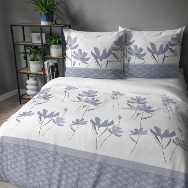 Спално бельо от памучен сатен - лилаво с флорален десен 2 части: 1 бр. 140x200 + 1 бр. 70x80