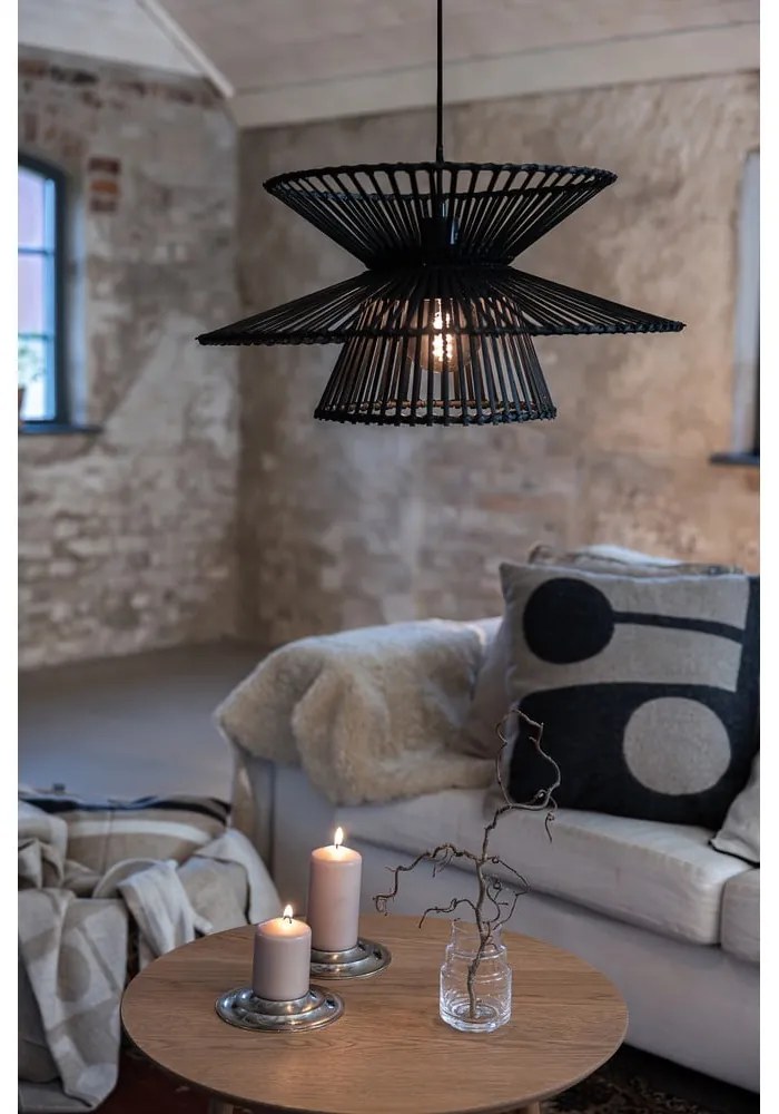 Черно висящо осветително тяло с бамбуков абажур ø 57 cm Duplici – Markslöjd