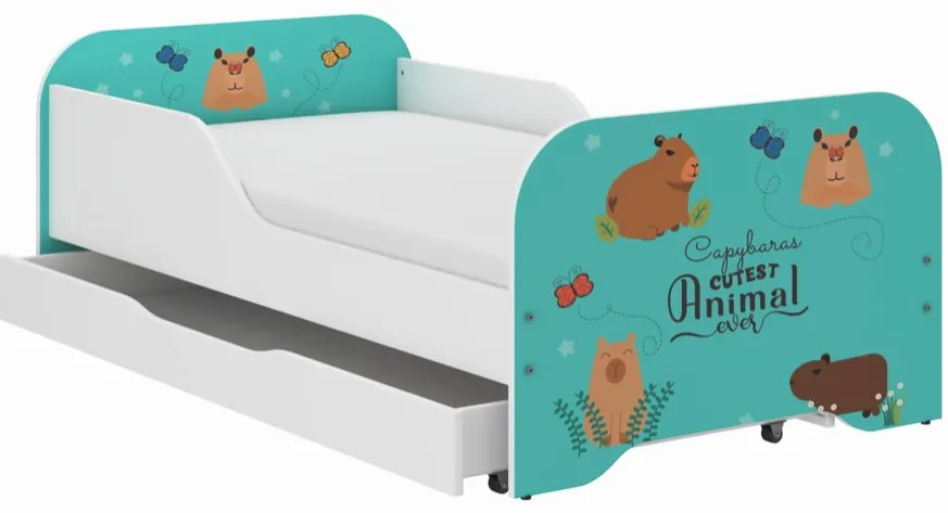 Детско легло MIKI 160 x 80 cm с матрак и решетка - KAPIBARA ANIMALS