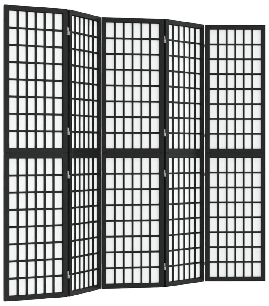 352081 vidaXL Параван за стая, 5 панела, японски стил, 200x170 cм, черен