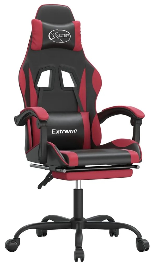 3143885 vidaXL Гейминг стол с опора, черно и виненочервено, изкуствена кожа