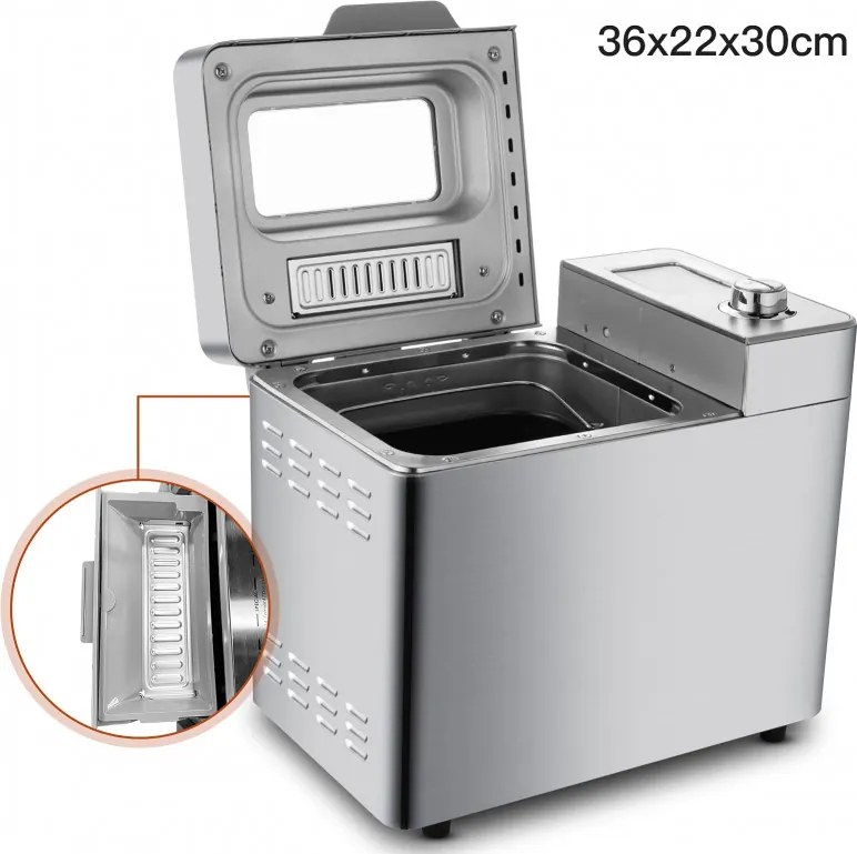 Хлебопекарна Nictemaw Baking Master, 550W, 25 програми, 3 степени, 500/750/900 гр, LCD, Отложен старт 13ч, Автоматичен дозатор, Сребрист