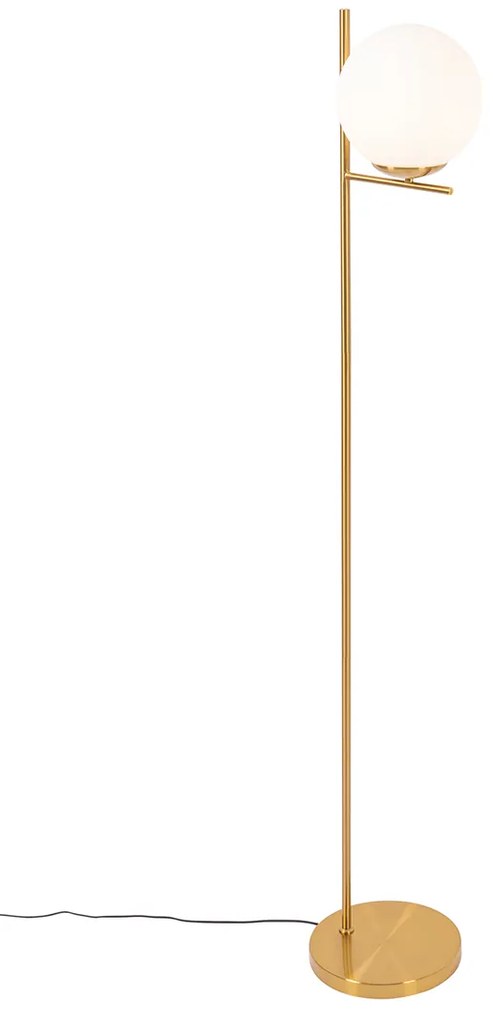 Подова лампа в стил Арт Деко златиста и с опалово стъкло - Flore