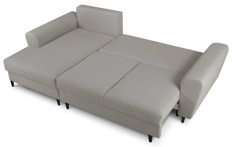 Светлосив разтегателен ъглов диван с място за съхранение от прежда с примки от букле (ляв ъгъл) Kyoto – Cosmopolitan Design