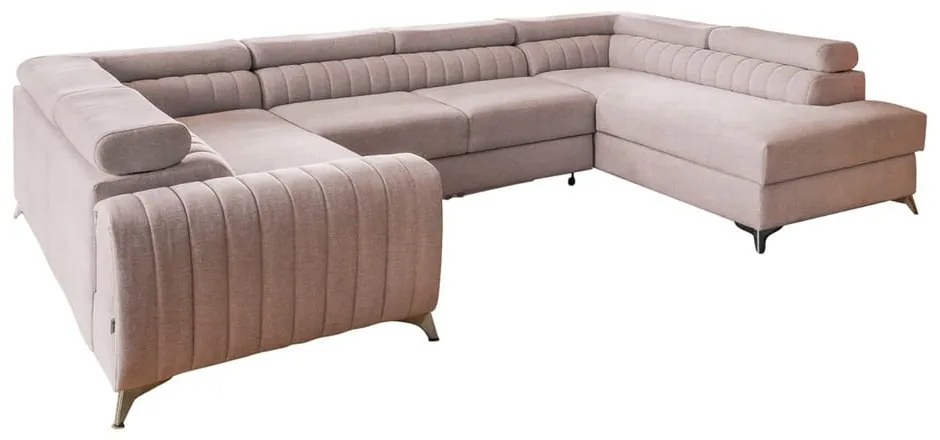 Розов сгъваем/с място за съхранение ъглов диван (десен ъгъл/U форма) Louis – ELTAP