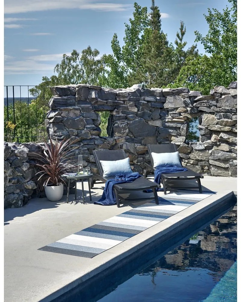 Синя и кремава пътека за открито и закрито 70x300 cm Molly Ocean Grey – Pappelina