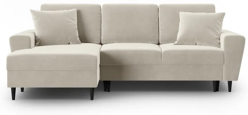 Бежов кадифен разтегателен ъглов диван с място за съхранение (ляв ъгъл) Kyoto – Cosmopolitan Design