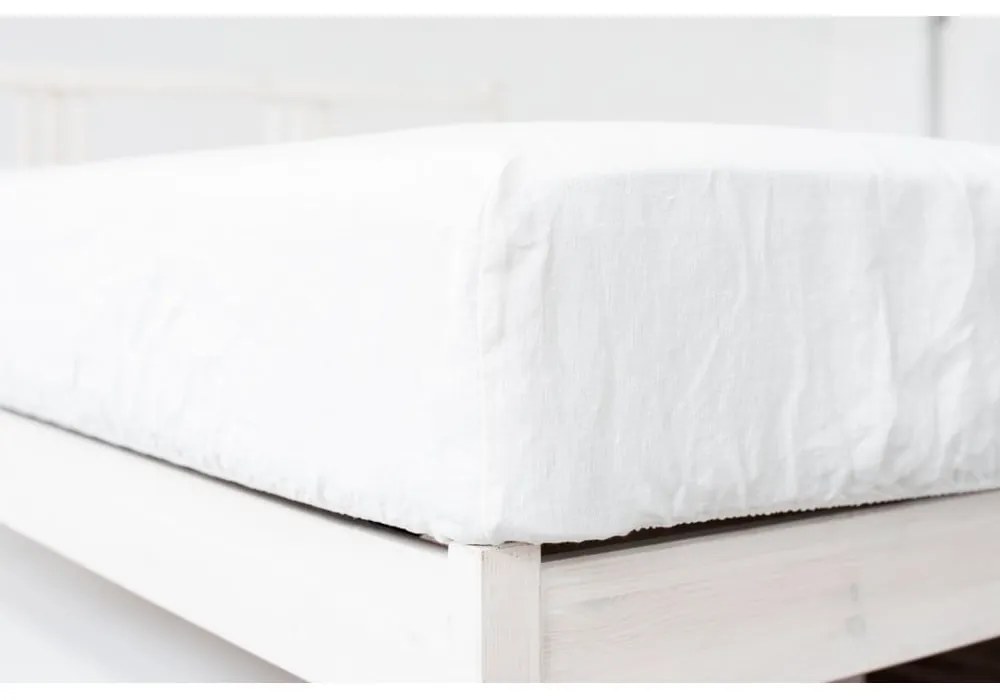 Бял еластичен чаршаф със смес от лен 90x200 cm – Linen Tales