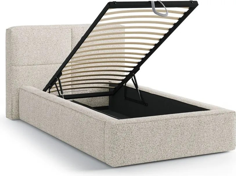 Бежово единично легло 90x200 cm тапицирано с място за съхранение с включена подматрачна рамка Darren – Micadoni