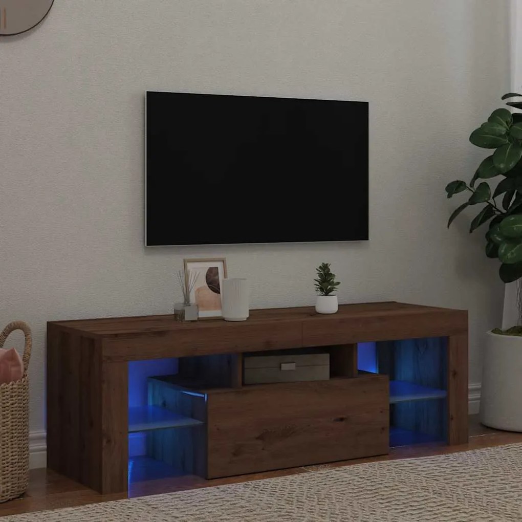 856302 vidaXL ТВ шкаф с LED осветление, 120x36,5x40 см, инженерно дърво