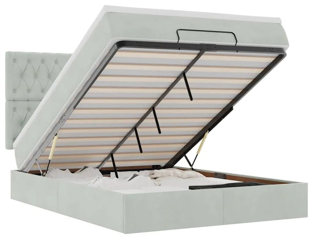 3314390 vidaXL Османска легло с матраци и LED, светлосиво, 140x190 см, кадифе