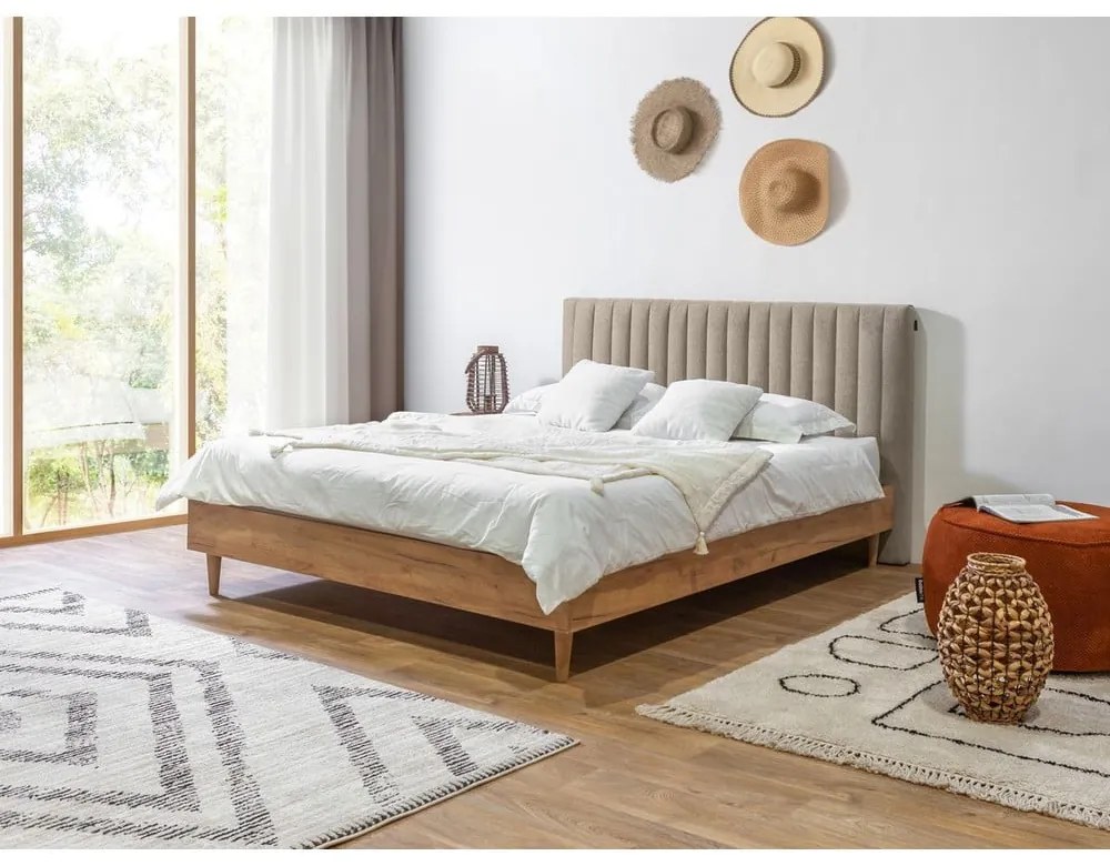 Бежово/естествено двойно легло с решетка 160x200 cm Oceane - Bobochic Paris