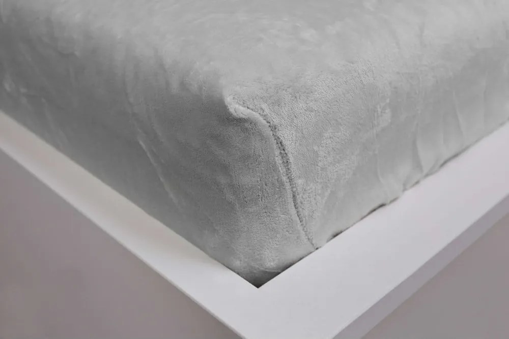 Сив разтеглив чаршаф от микроплюш 180x200 cm - Jerry Fabrics