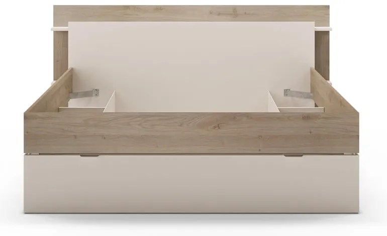 Бяло-естествено двойно легло 160x200 cm от декор от дъб с място за съхранение без ламелно дъно Albo – Marckeric