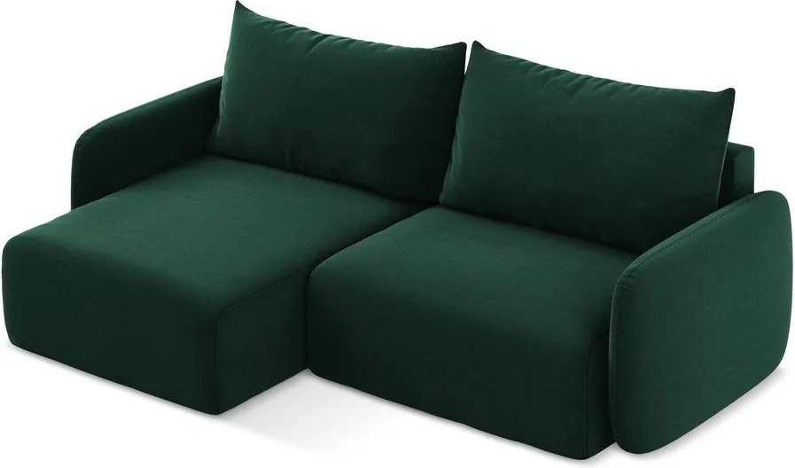 Тъмнозелен кадифен сгъваем/с място за съхранение ъглов диван (ляв ъгъл) Kalena – Makamii