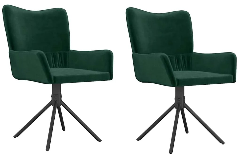 344811 vidaXL Въртящи се трапезни столове, 2 бр, тъмнозелени, кадифе