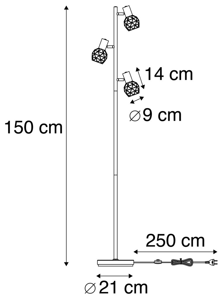 Дизайнерска подова лампа черна 3-светлинна регулируема - мрежа