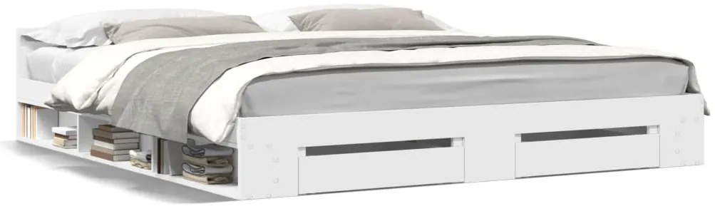 3280720 vidaXL Рамка за легло, с чекмеджета, без матрак, бяла, 200x200 см