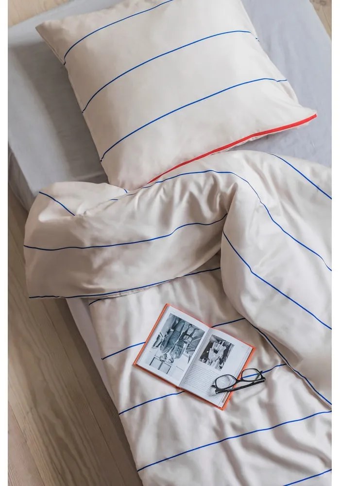 Синьо-бежово единично спално бельо от памучен сатен 140x200 cm Align – Mette Ditmer Denmark