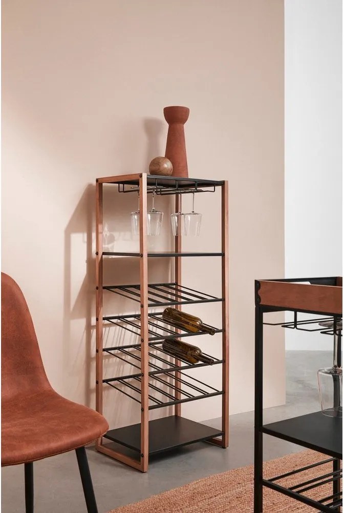 Черен/в естествен цвят метален шкаф за вино брой бутилки 20, 50x122x35 cm Isaac – Yes Everyday