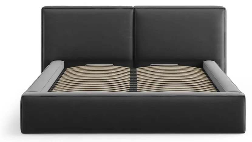 Тъмносиво тапицирано кадифено двойно легло с място за съхранение с включена подматрачна рамка 200x200 cm Arendal – Cosmopolitan Design