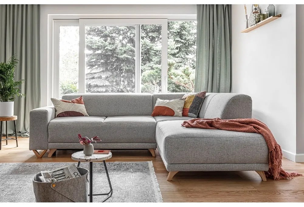 Светлосив разтегателен/с място за съхранение ъглов диван (десен ъгъл/L форма) Classy Sophie – Miuform