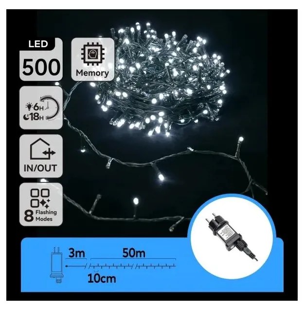 Aigostar - LED външна коледна гирлянда 500xLED/8 функции 53m IP44 студено бяло