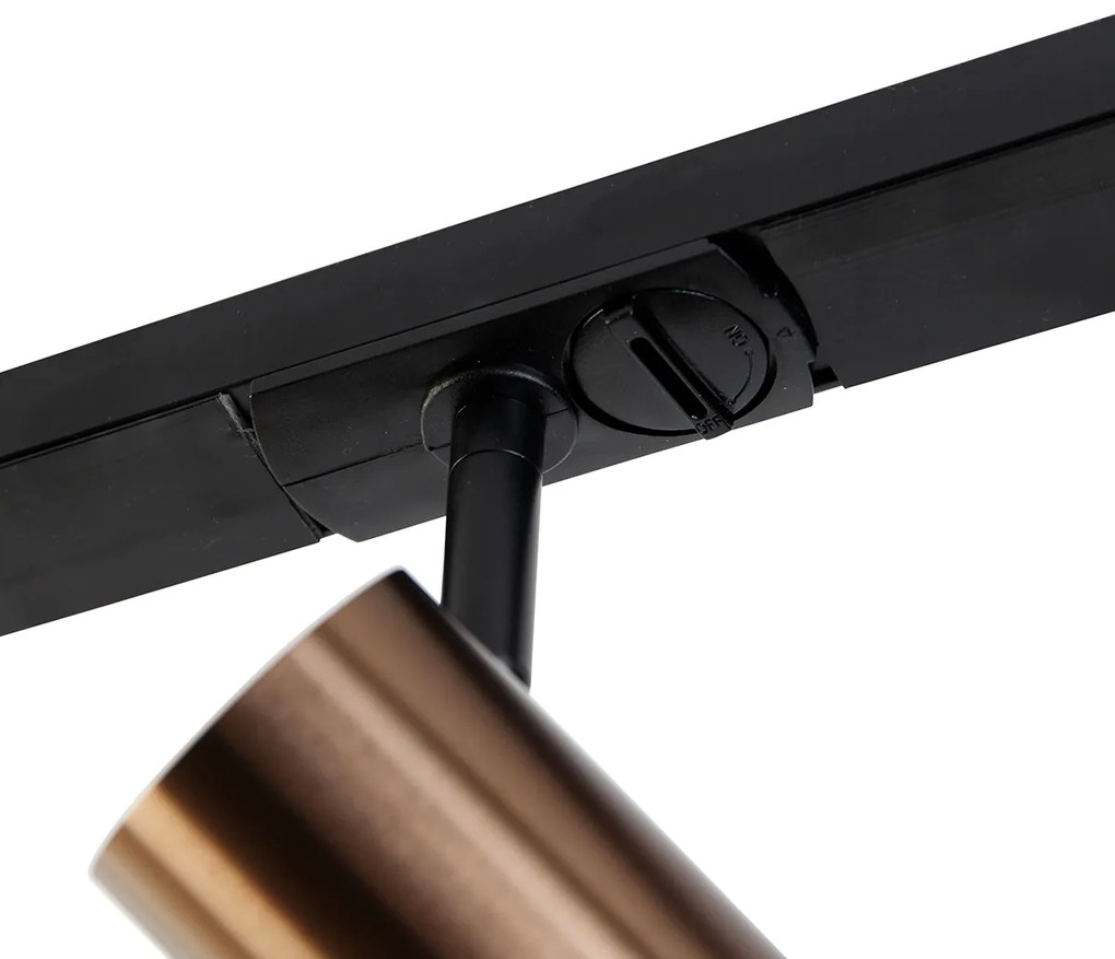 1-фазна релсова система тъмно бронз с 4 прожектора и квадратен I захранващ блок - Jeana