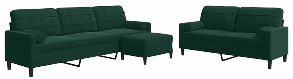 3278503 vidaXL Мека мебел от 3части с възглавници и болстери тъмнозелен кадифе