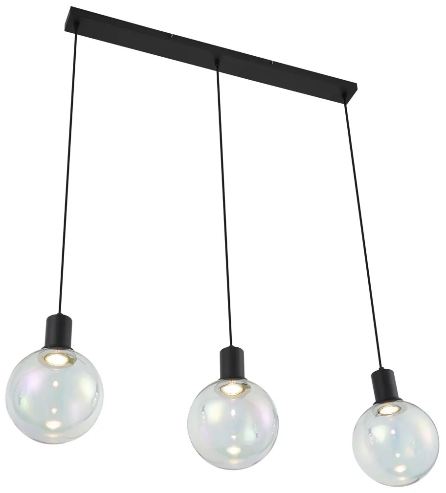 Дизайнерска висяща лампа черна с дъгово стъкло правоъгълна 3-лампи - Mallon
